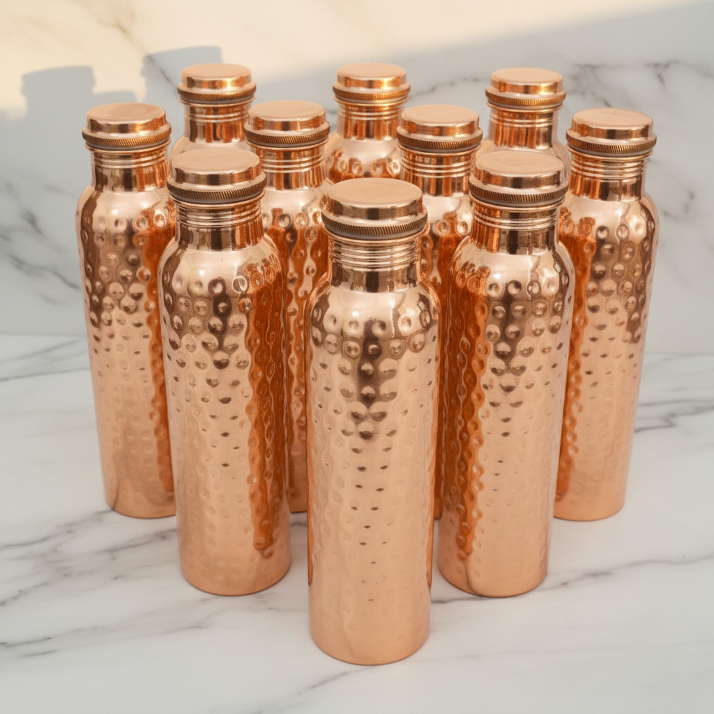 Pure Copper Hammered Bottle | Push-In Lid | 950ml | 100% Certified Copper