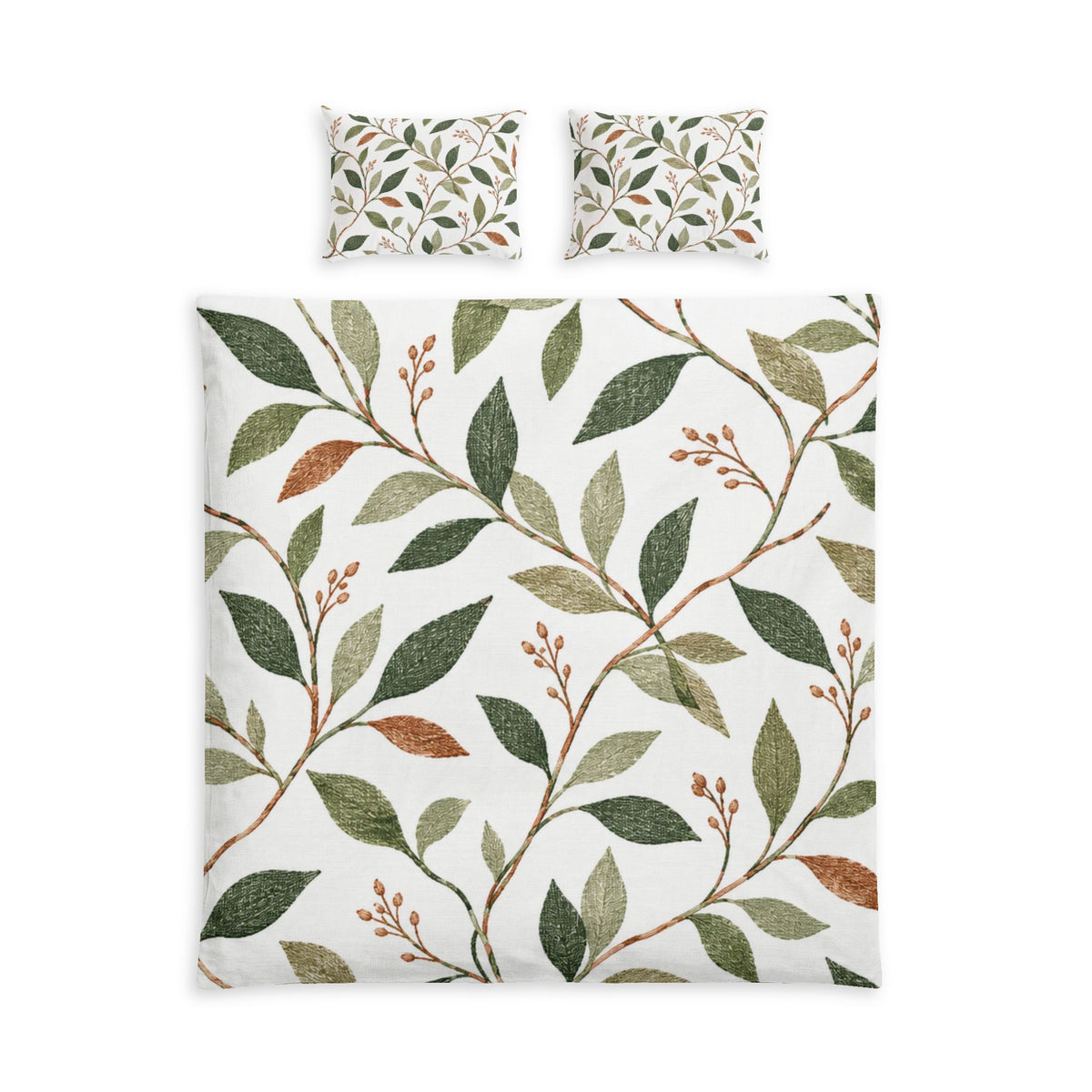 Nordic Leaf Vine 100% Cotton Duvet Cover Set with 2 Shams