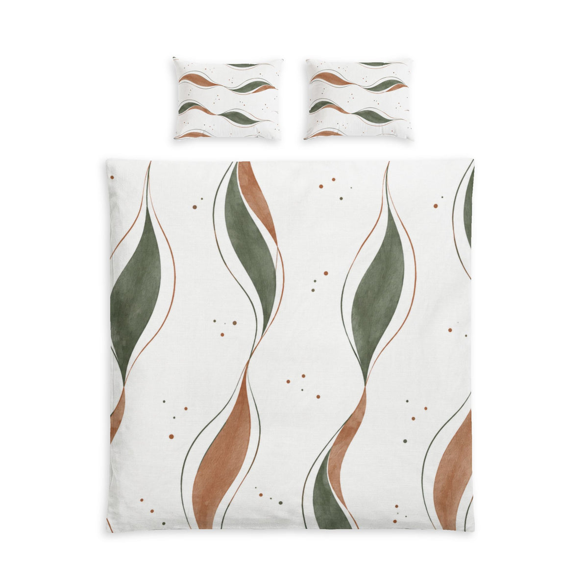 Nordic Wavy Leaf 100% Cotton Duvet Cover Set with 2 Shams
