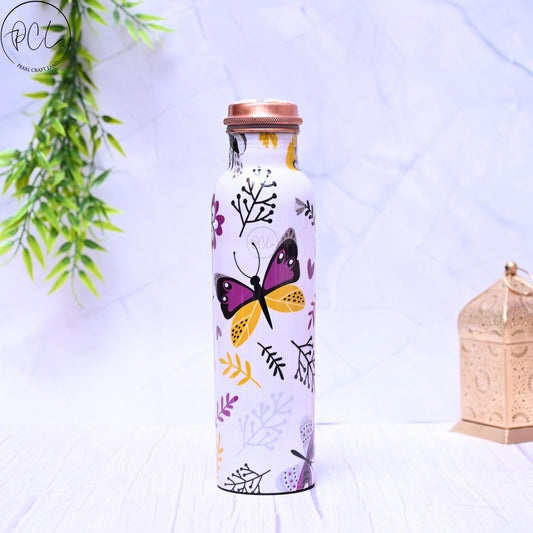 Pure Copper Butterfly Printed Water Bottle - 1000ml
