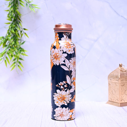 Pure Copper Water Bottle - White Lily Design 1L | Elegant & Antibacterial