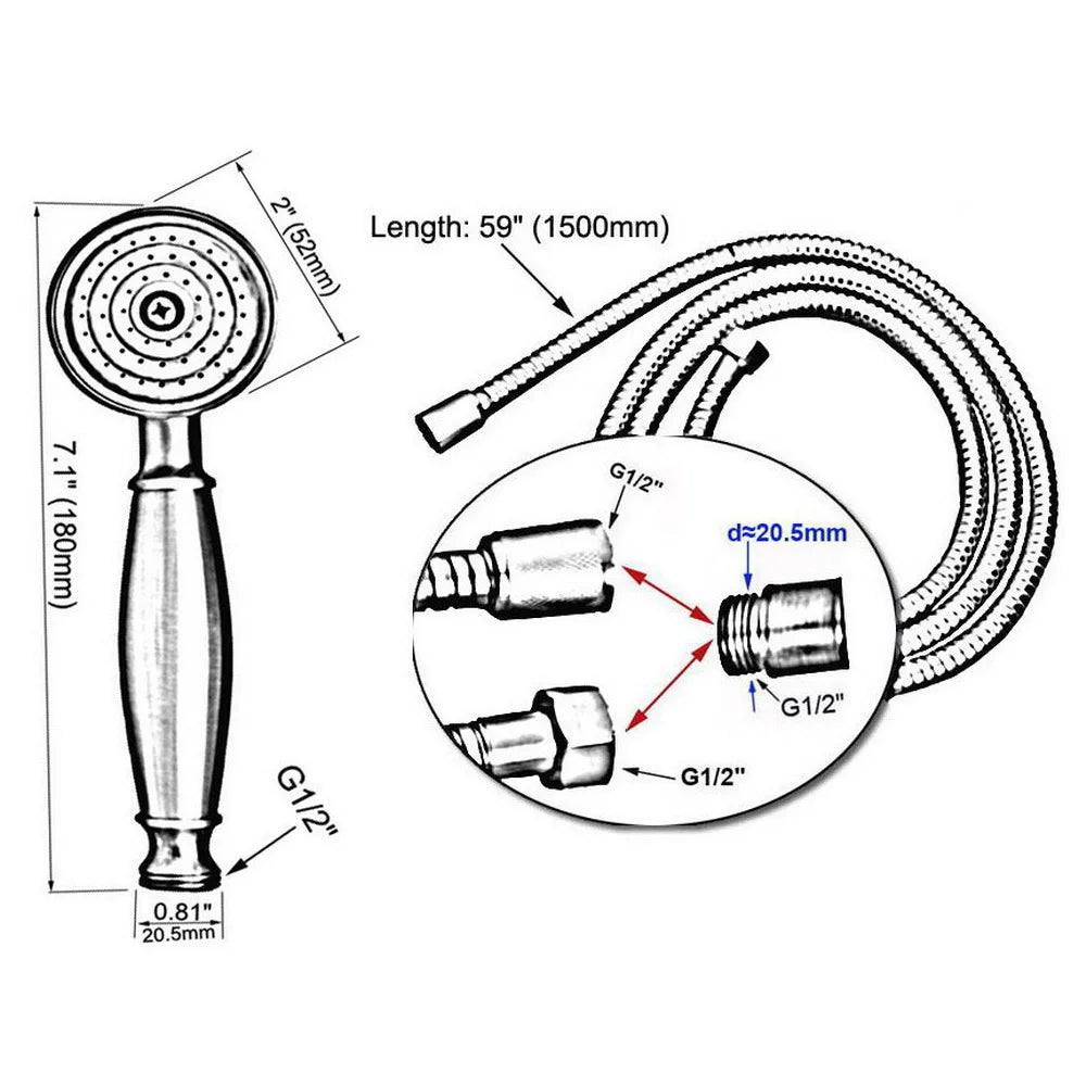 Antique Red Copper Telephone Hand Held Shower Head | 1.5m Hose | Water Saving Handheld Shower Set
