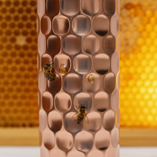 Honeycomb Design / Heavy Brick Hammered Pure Copper Water Bottle 1000ml