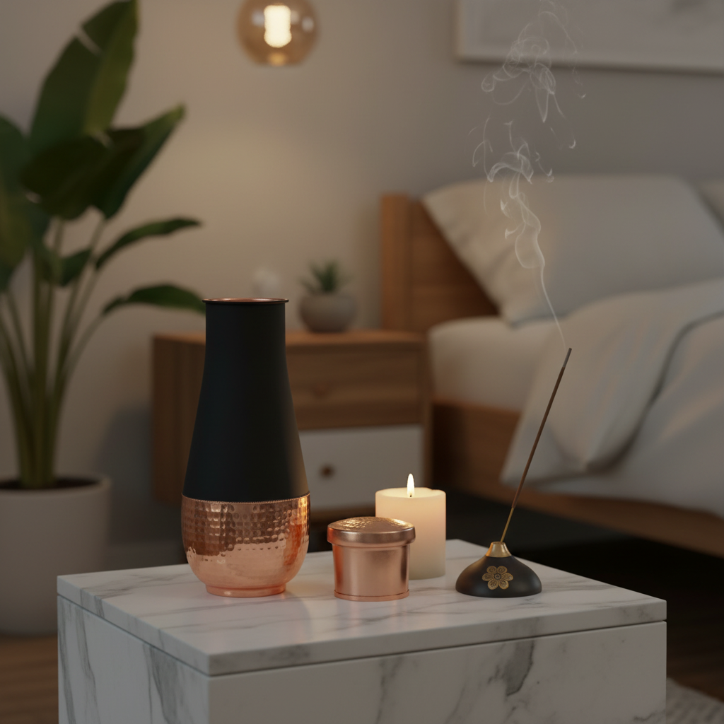 Pure Copper Silk Black Tulip Jar with Inbuilt Glass | 1400ml | Ayurvedic | Designed in Norway