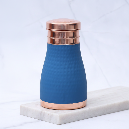 Pure Copper Silk Blue Bedside Jar with Inbuilt Glass | 1000ml | Ayurvedic | Designed in Norway