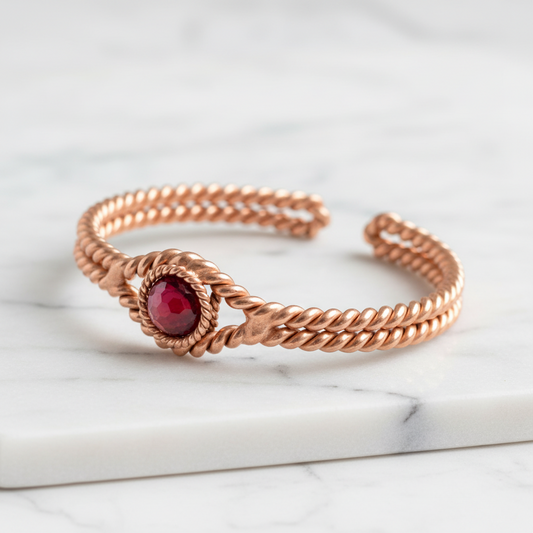 Copper Tensor Bracelet – Red Quartz Crystal & Ra-Mu Cubit Energy Generator