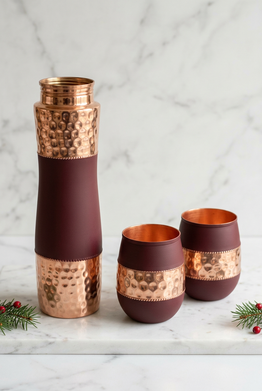 Burgundy & Hammered Copper Christmas Gift Set