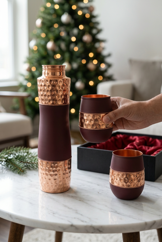 Burgundy & Hammered Copper Christmas Gift Set