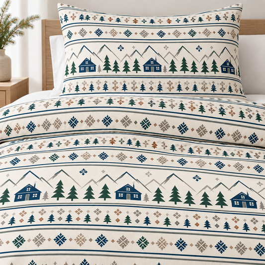 Scandinavian Cabin 100% Cotton Duvet Cover Set with 2 Shams