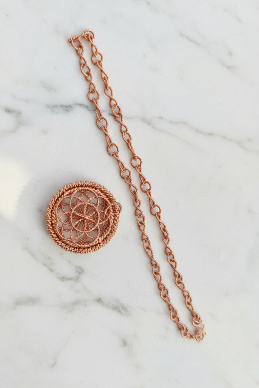 Flower of Life Copper Pendant & Necklace | Pure Copper Sacred Geometry | Handcrafted 6.5 cm