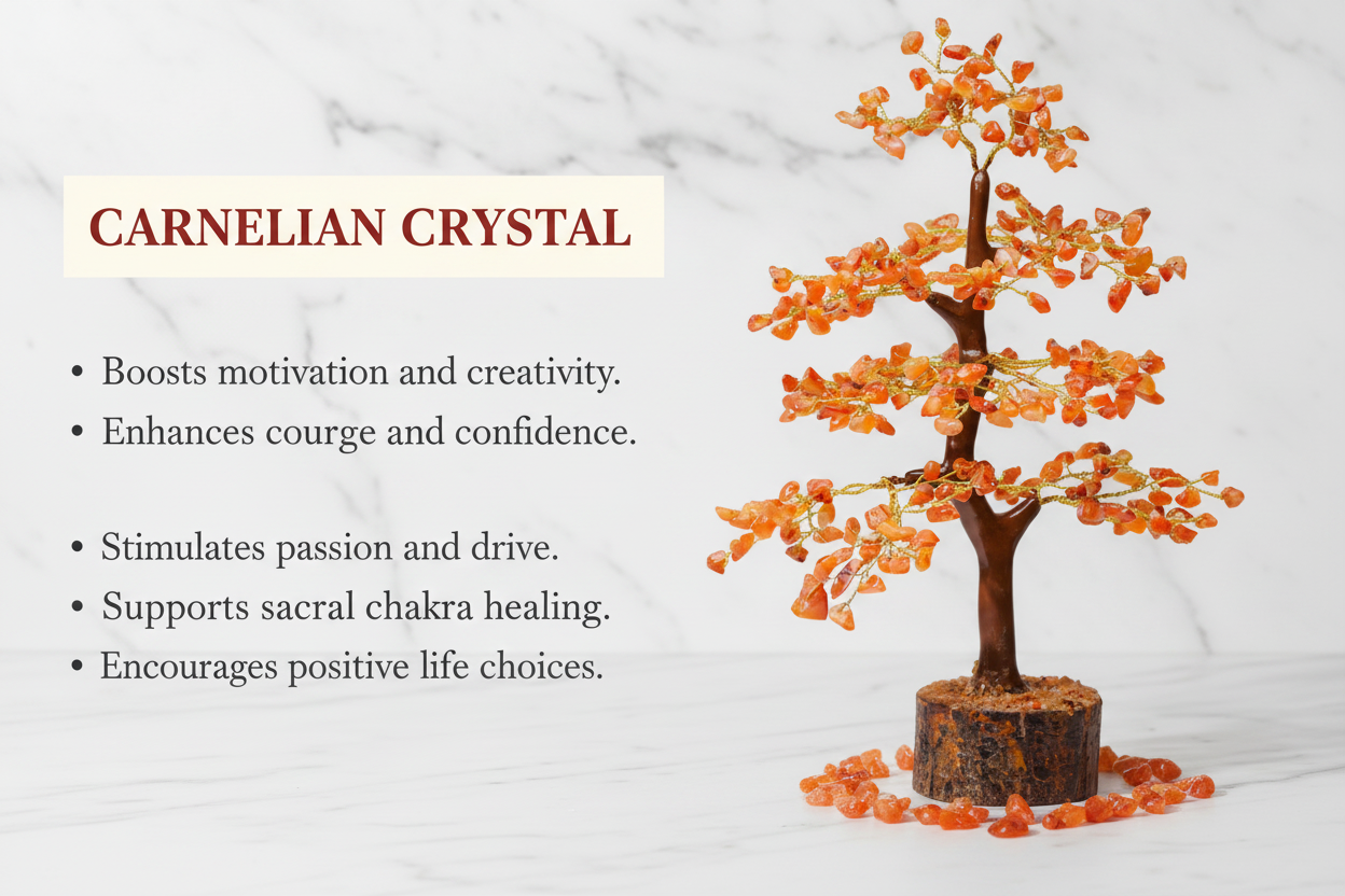 Wooden Carnelian Crystal Tree — Creativity & Vitality