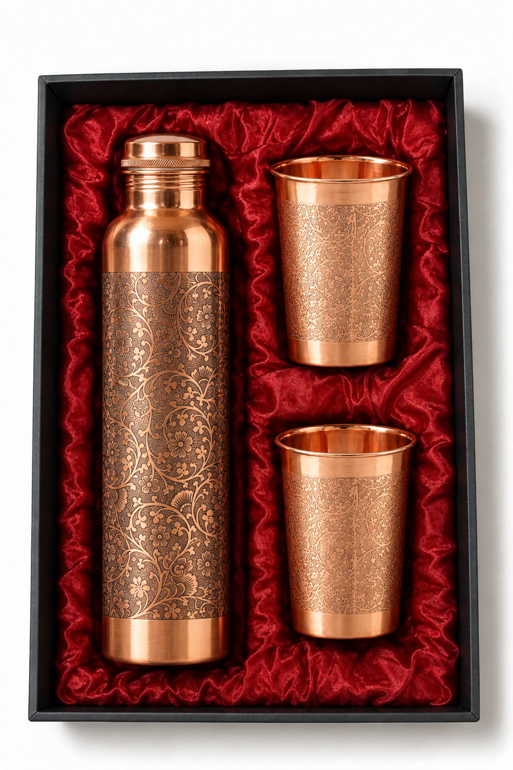 Copper Christmas Gift Set | Etched Bottle & Two Engraved Tumblers