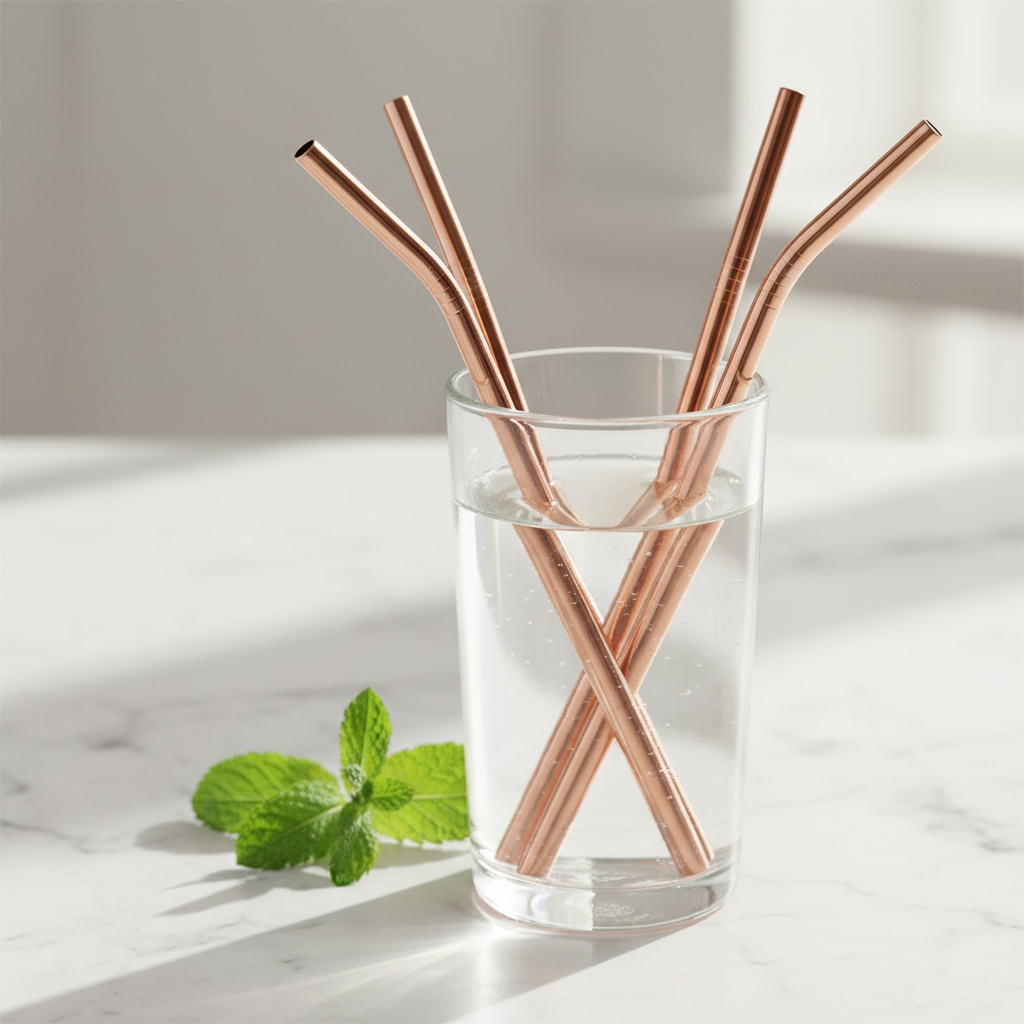 Pure Copper Drinking Straws – Set of 15 | Straight & Bent + Brushes