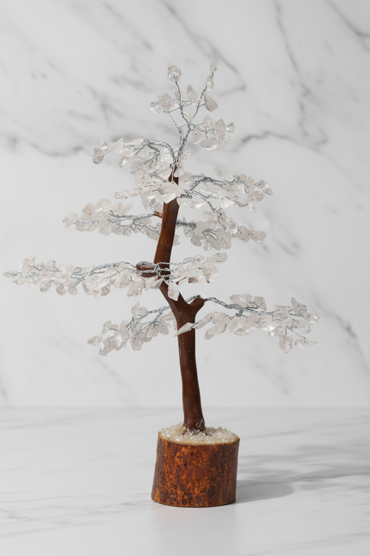 Wooden Crystal Quartz Tree — Clarity, Healing & Pure Energy