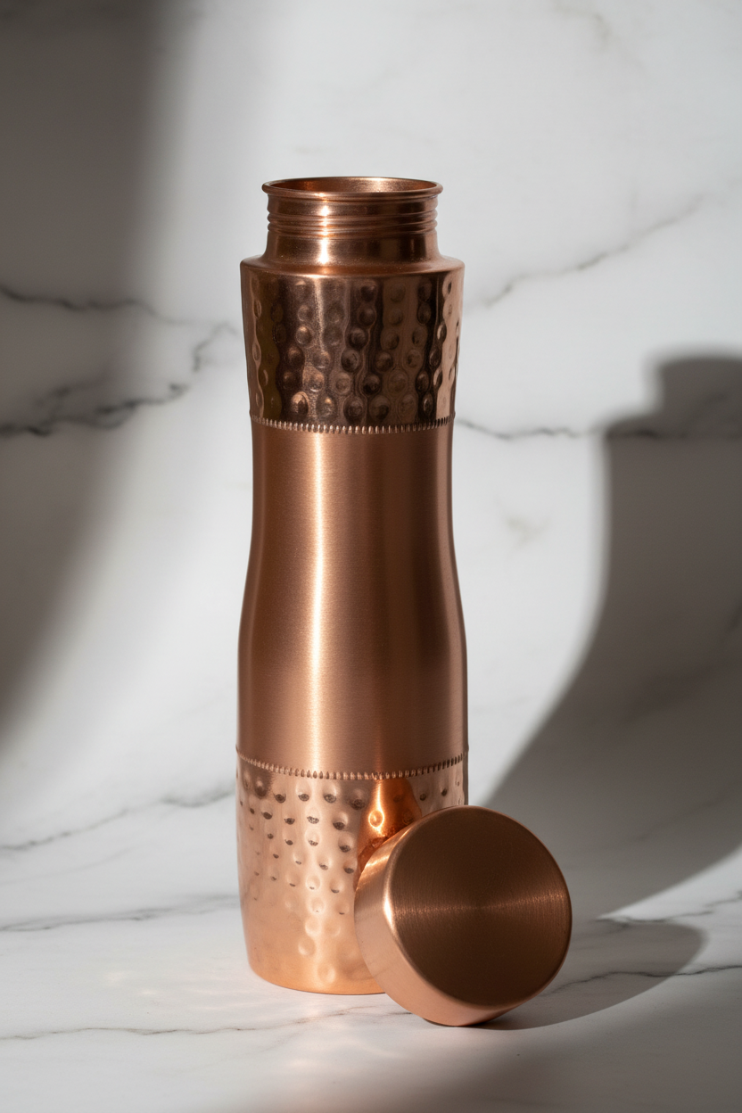 Pure Copper Water Bottle – Curved Dual-Texture Design 1000ml | Ayurvedic Tamra Jal