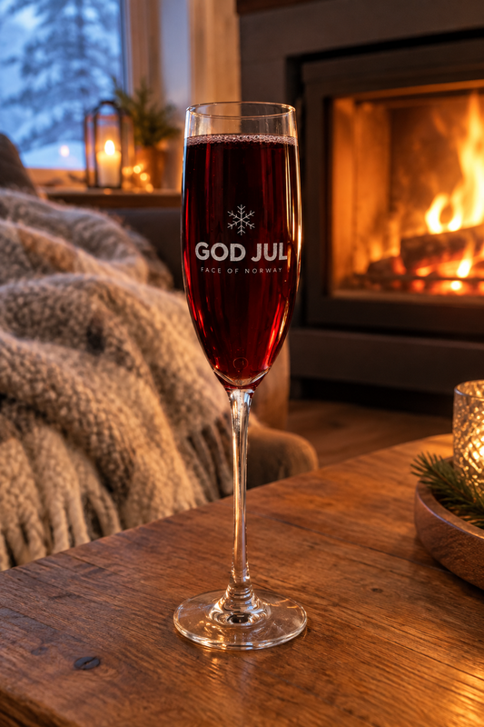 Face of Norway God Jul Champagne Flute – Engraved 8 oz Holiday Toast Glass