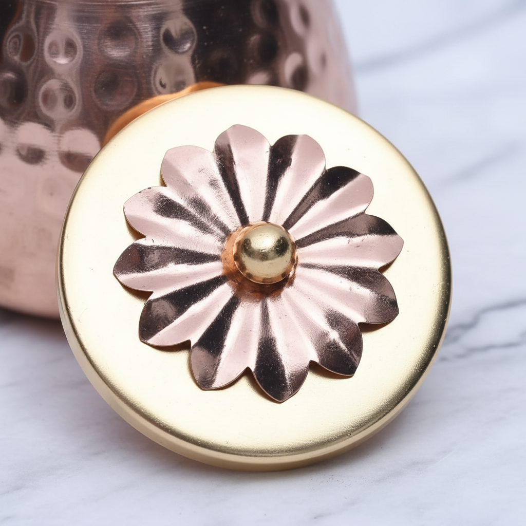 Copper Finish Container Set of 2 – Multipurpose Storage Jars with Flower Lid