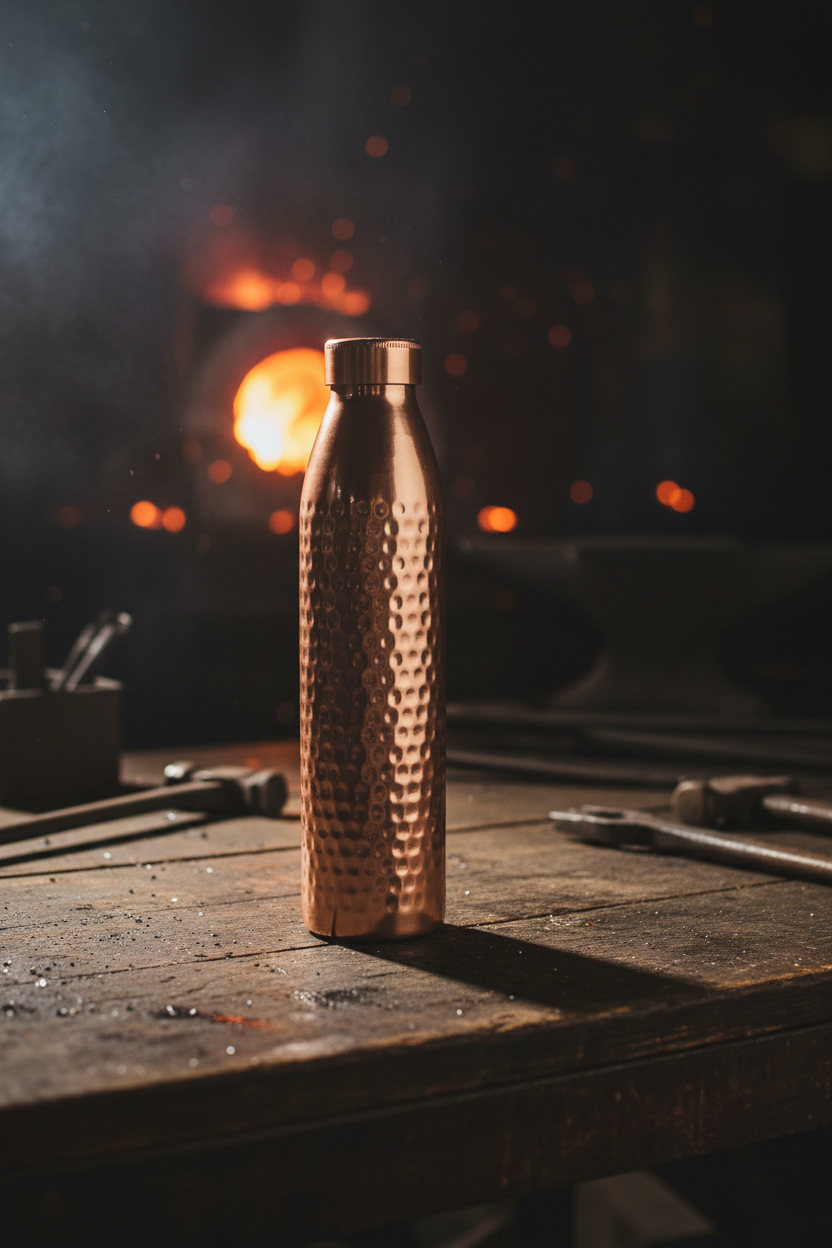 Pure Copper Water Bottle - Hammered Design 1L | Antibacterial & Purifying