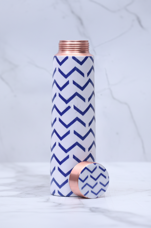 Blue Wave Design Printed Copper Water Bottle | 1000 ML | Pure Copper | Leak-Proof