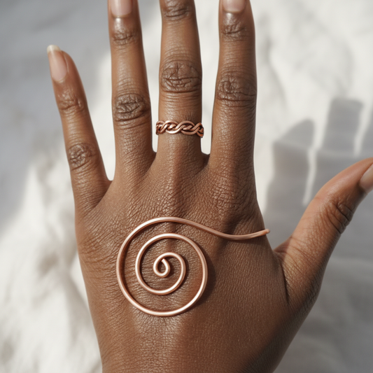 Pure Copper Spiral Palm Ring | Reiki Energy | Grounding | Handmade