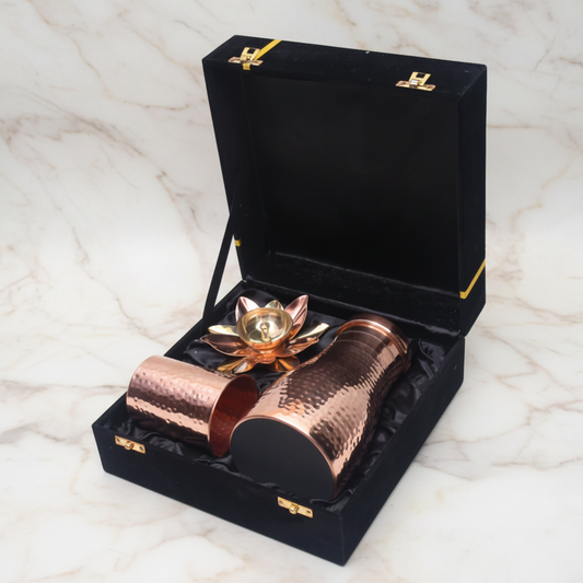 Copper Bedroom Jar Gift Set with Lotus Diya – Royal Gifting Box