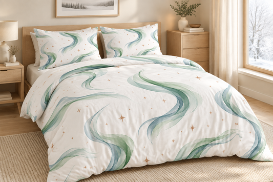 Green Aurora 100% Cotton Duvet Cover Set with 2 Shams