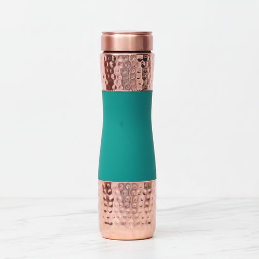 Pure Copper Water Bottle Set of 3 – Red, Green & Blue | Hammered Silk Finish