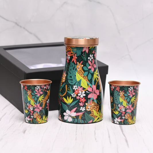 Printed Pure Copper Bedside Jar with 2 Glasses — 1000ml Gift Set