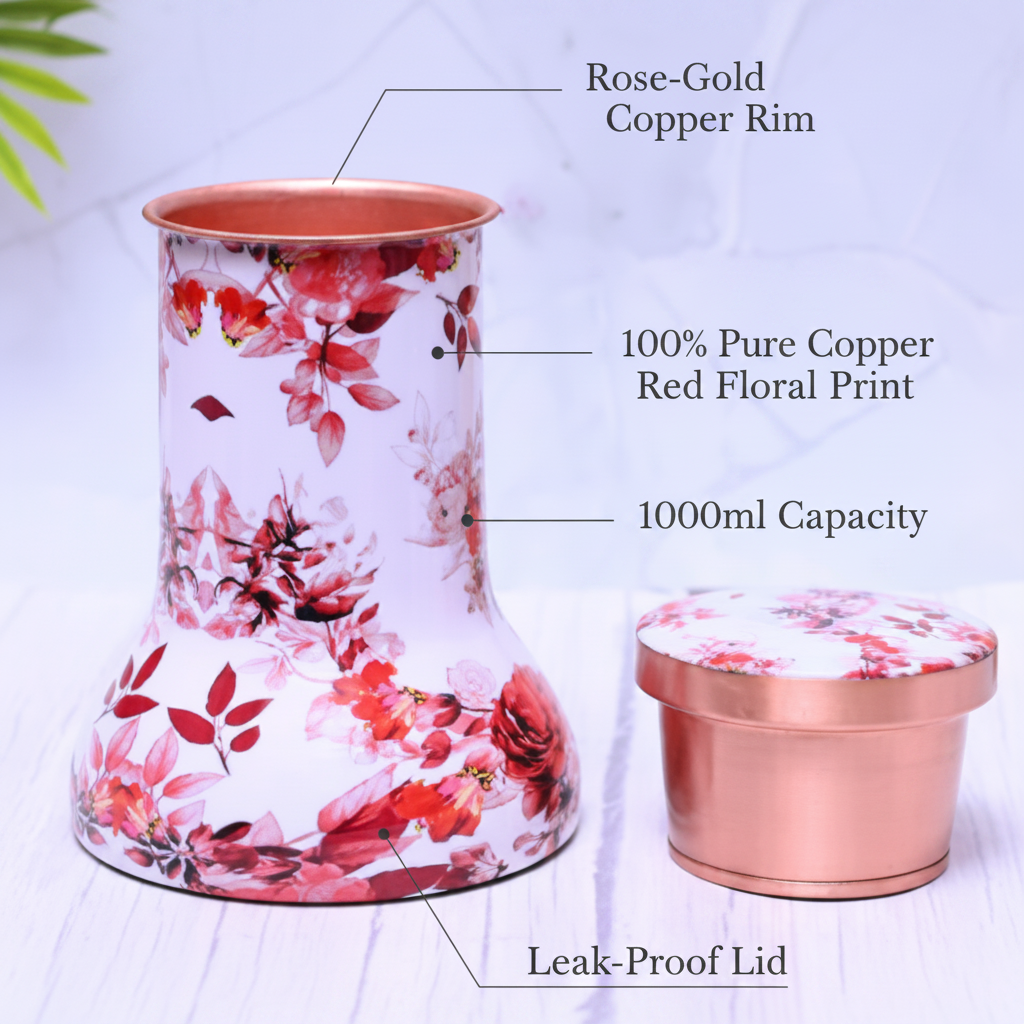 Pure Copper Red Floral Lily Pot infographic