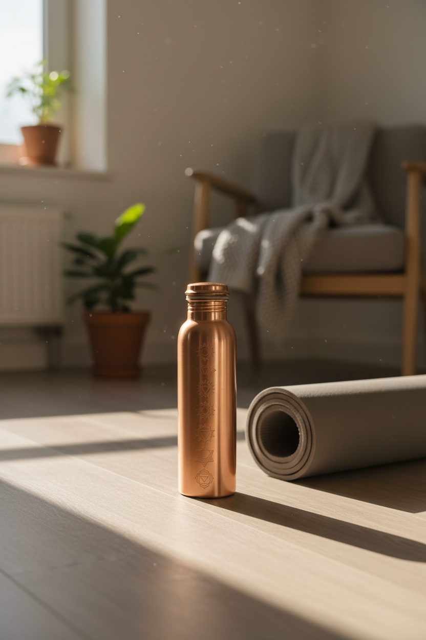 7 Chakra copper bottle yoga mat lifestyle