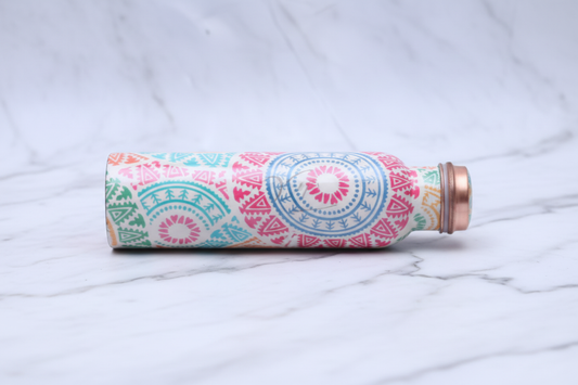 Mandala Design Copper Water Bottle 1000ml - horizontal side view