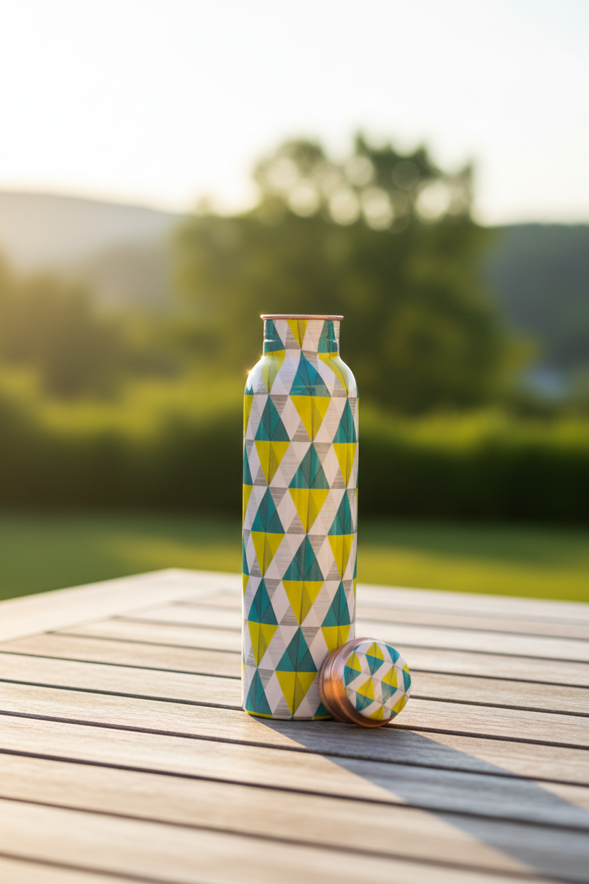 Spiffy Geometric Copper Bottle - Norwegian terrace lifestyle