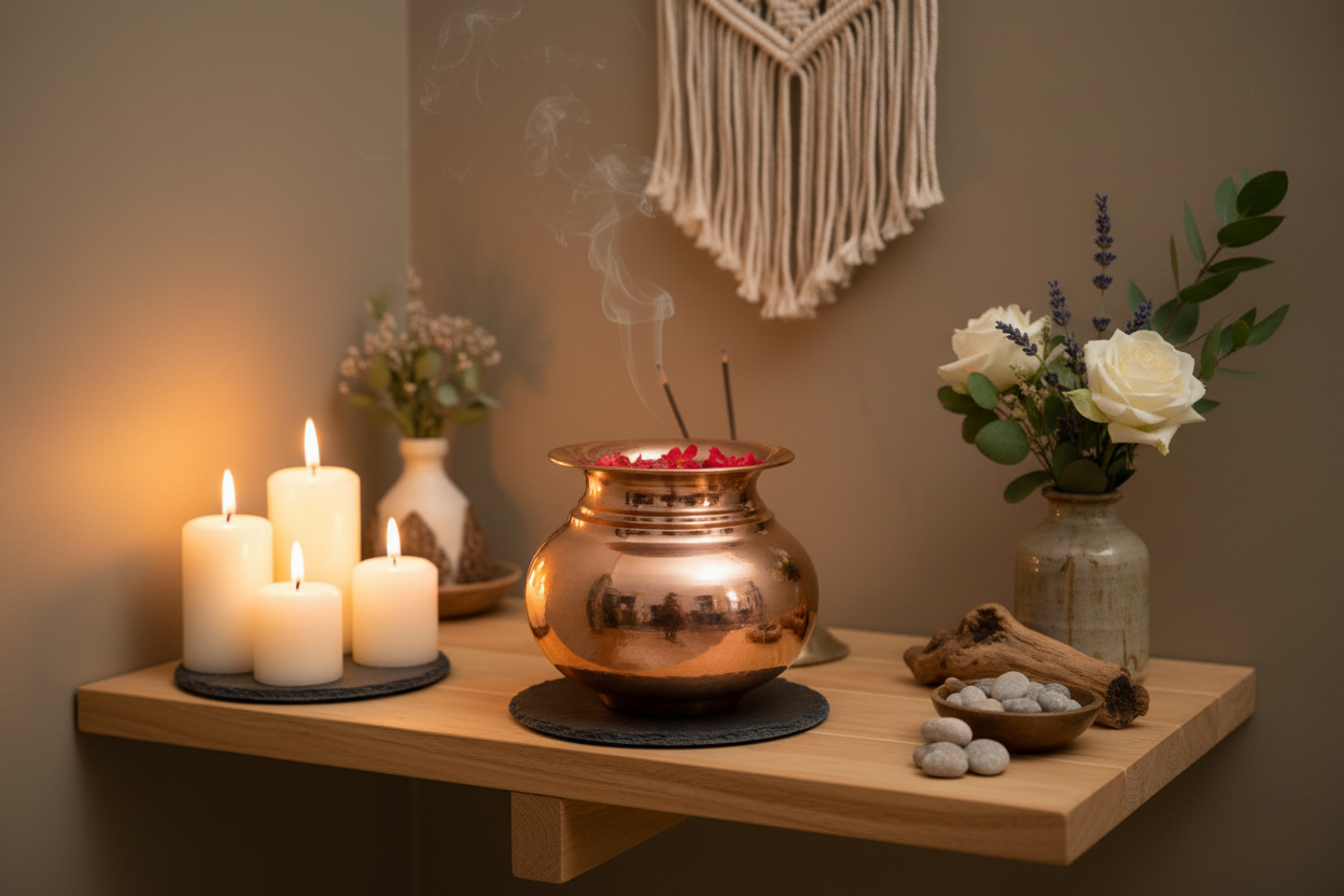 Copper lota lifestyle altar setting