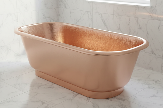 ISABELLA copper bathtub angled view showing hammered interior