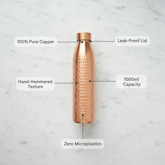 Pure Copper Water Bottle - Hammered Design 1L | Antibacterial & Purifying