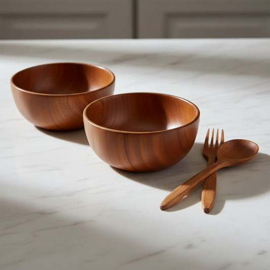 Handcrafted Neem Wood Soup Bowls & Spoons (Set of 2) – Naturally Antibacterial