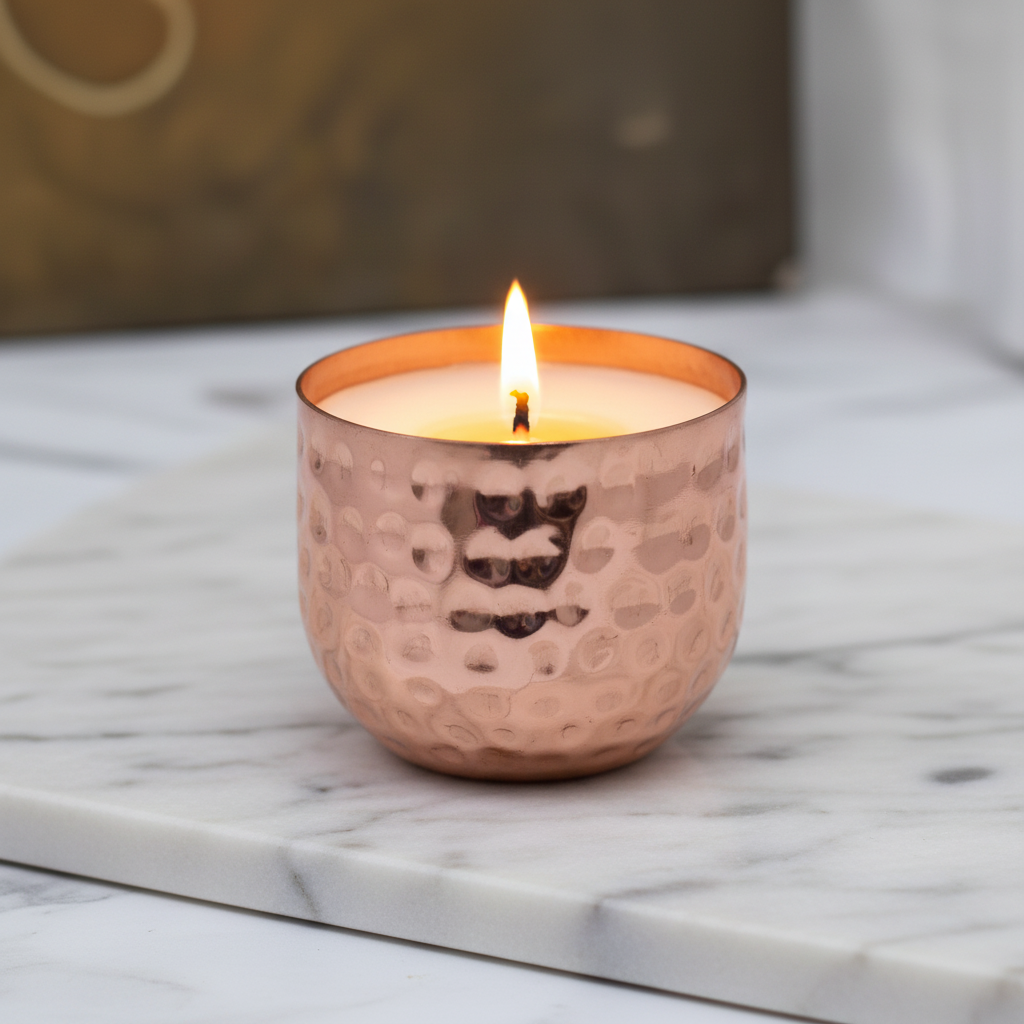 Copper Finish Hammered Votive Candle Pot — French Vanilla Soy Wax