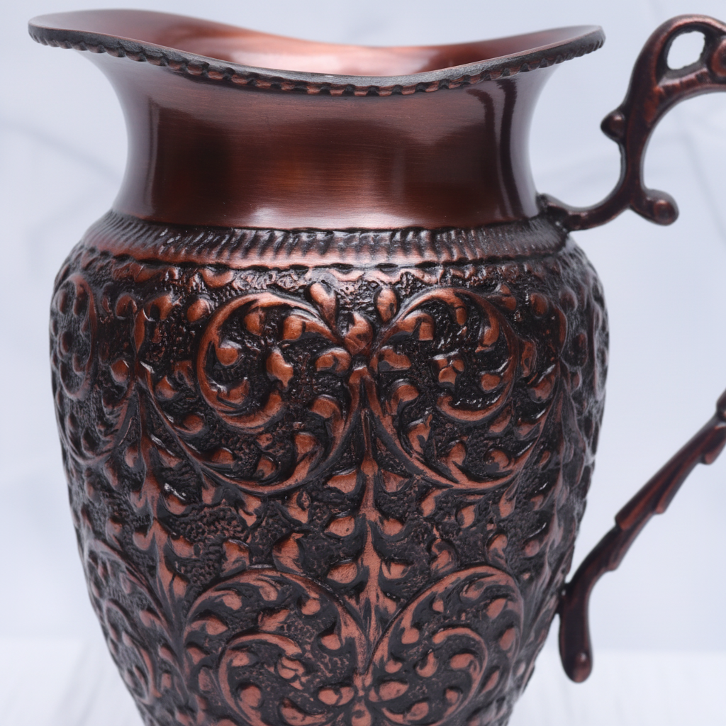 Pure Copper Antique Lemon Set – Jug & 6 Glasses | Royal Wooden Gift Box