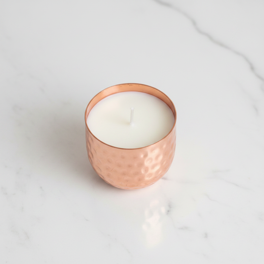 Copper Finish Hammered Votive Candle Pot — French Vanilla Soy Wax