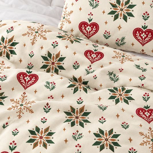 Nordic Folk Heart 100% Cotton Duvet Cover Set with 2 Shams