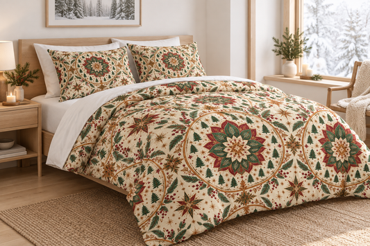 Nordic Folk Mandala 100% Cotton Duvet Cover Set with 2 Shams