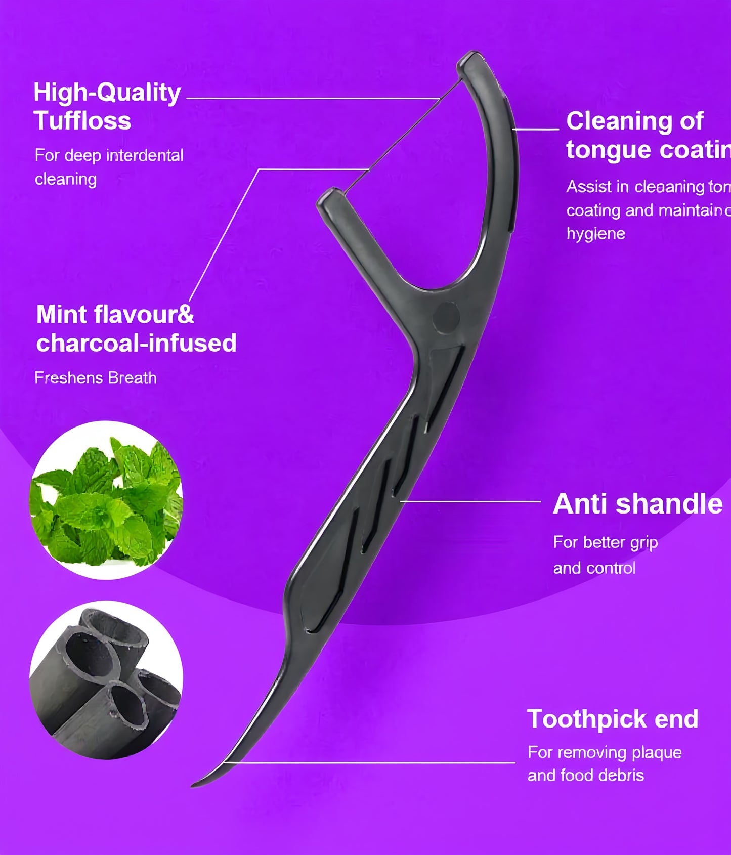 Bamboo Charcoal Floss Picks 100pcs