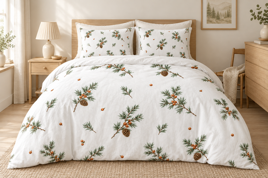 Pinecone Sprigs 100% Cotton Duvet Cover Set with 2 Shams
