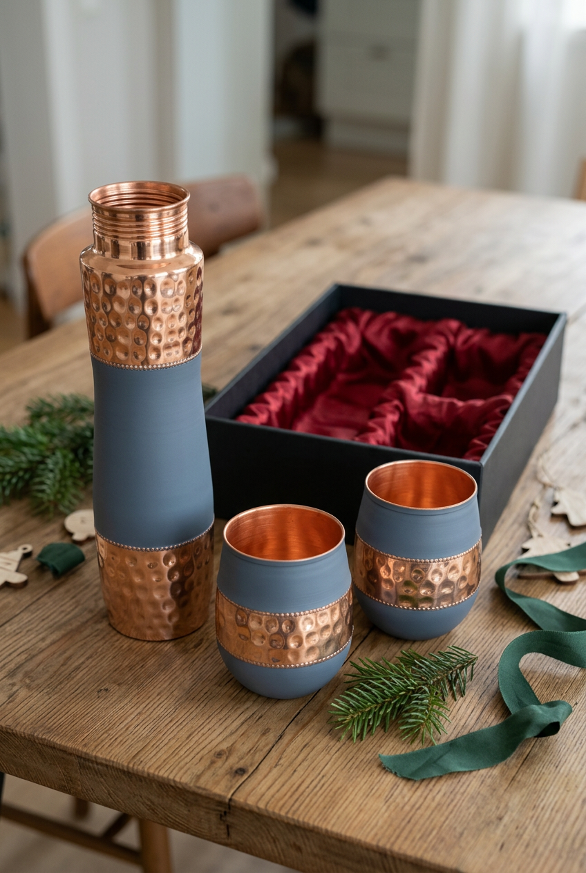 Slate Blue & Hammered Copper Christmas Gift Set