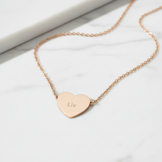 Engravable Heart Necklace — Personalized Name Pendant (Rose Gold)