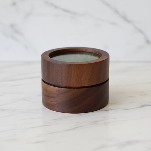 Luxury Wooden Ring Gift Box — Moss Interior & Glass Lid
