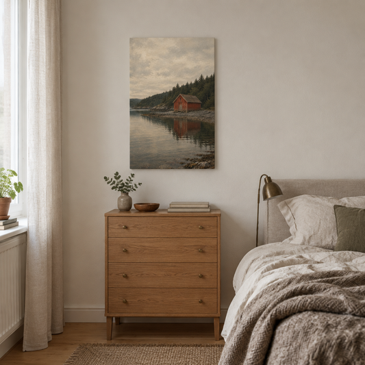 The Red Boathouse | Norwegian Coastal Canvas Art