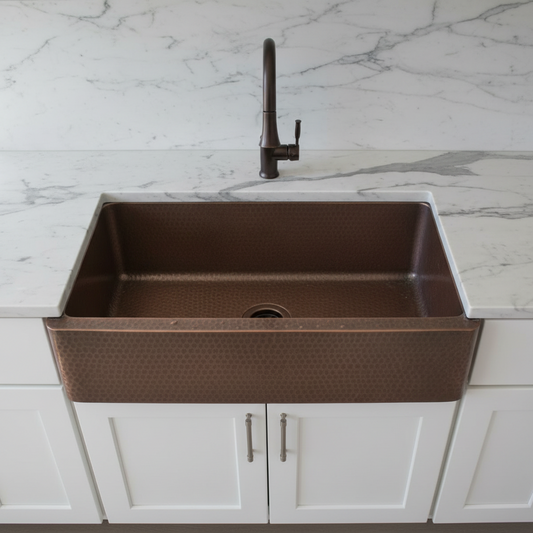 Pure Copper Kitchen Sink – Full Hammered WITHOUT Apron | 30x20x10" | Single Bowl