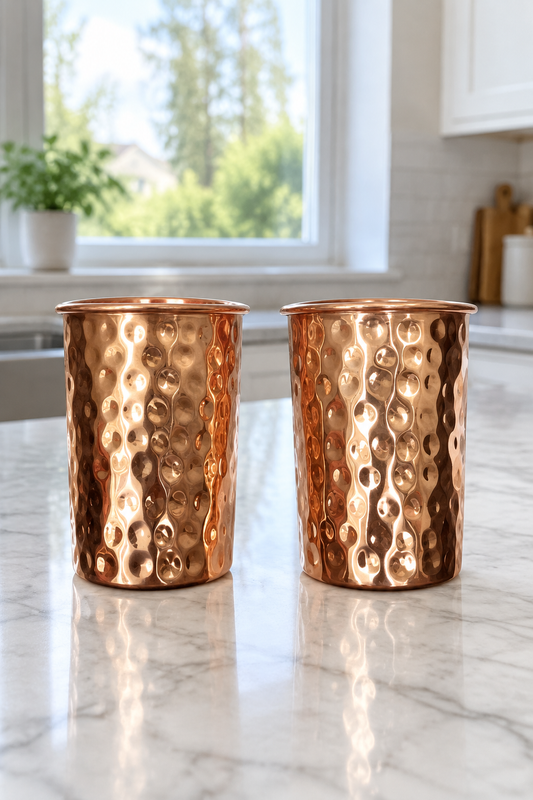 Pure Copper Hammered Glass — Set of 2 (300ml Ayurvedic Tumblers)