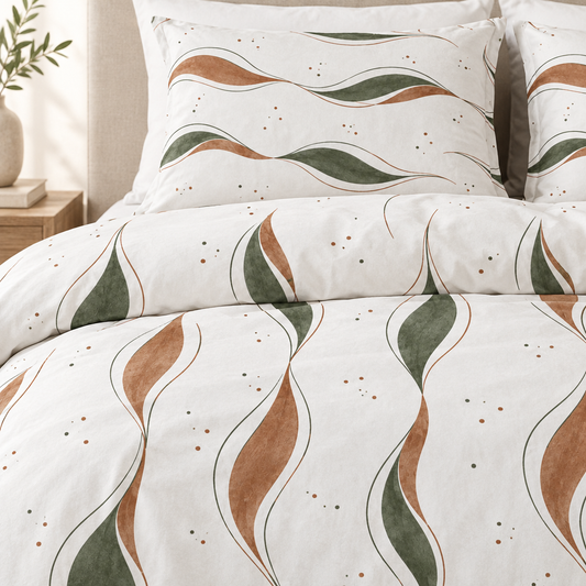 Nordic Wavy Leaf 100% Cotton Duvet Cover Set with 2 Shams